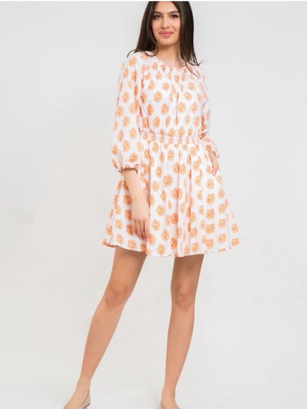 J Crew Women's Orange Floral Print Short Dress
